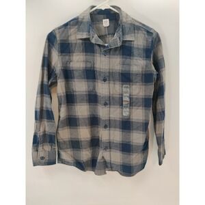 Gap Kids Boys XL 12 Blue Grey Plaid Flannel Button Down Shirt Long Sleeve NEW
